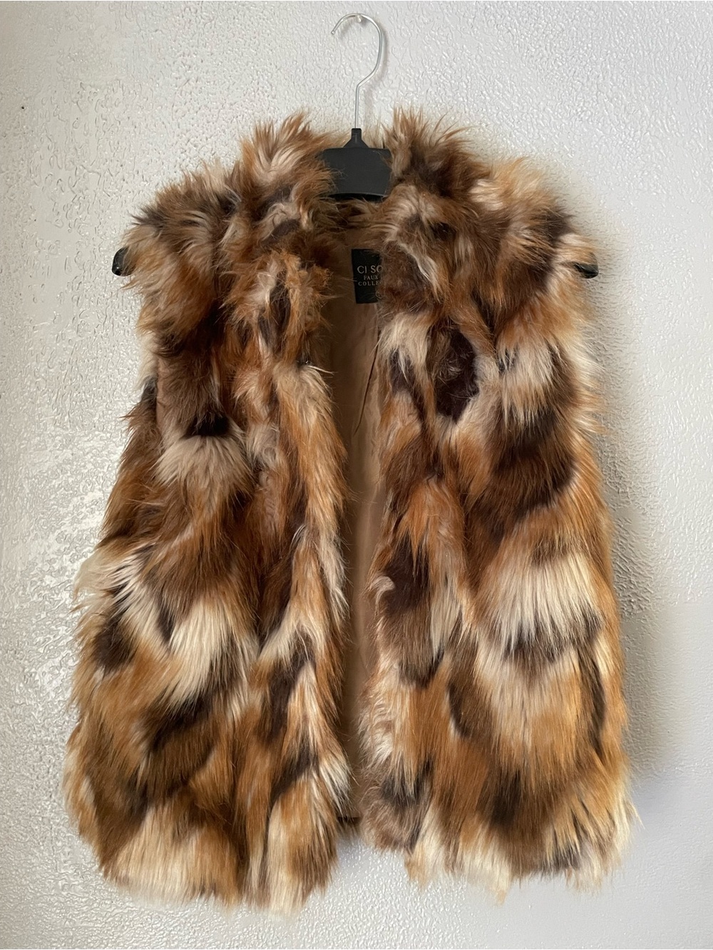 Ci Sono Faux Fur Vest in Mixed Brown Tones
